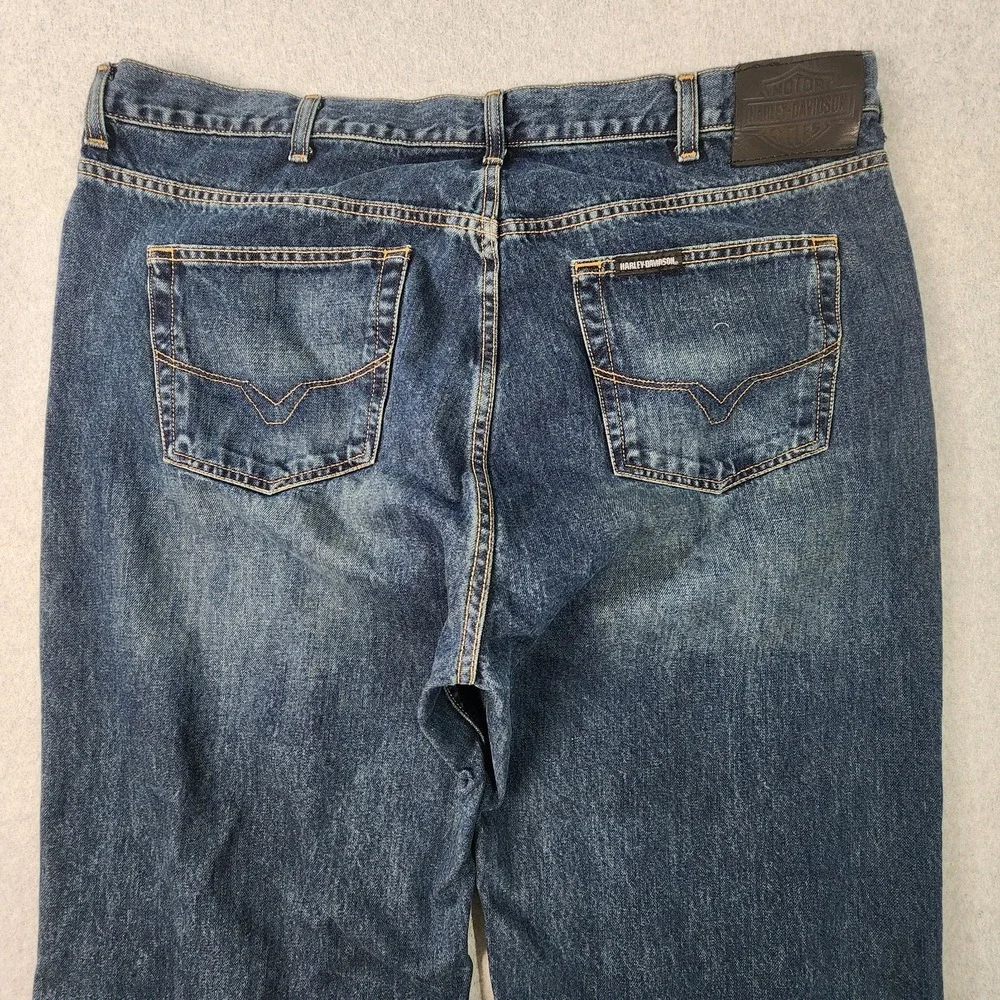 Harley Davidson Motorcycle Jeans Mens 42x32‎ Blue Medium Wash Biker Cotton Denim
